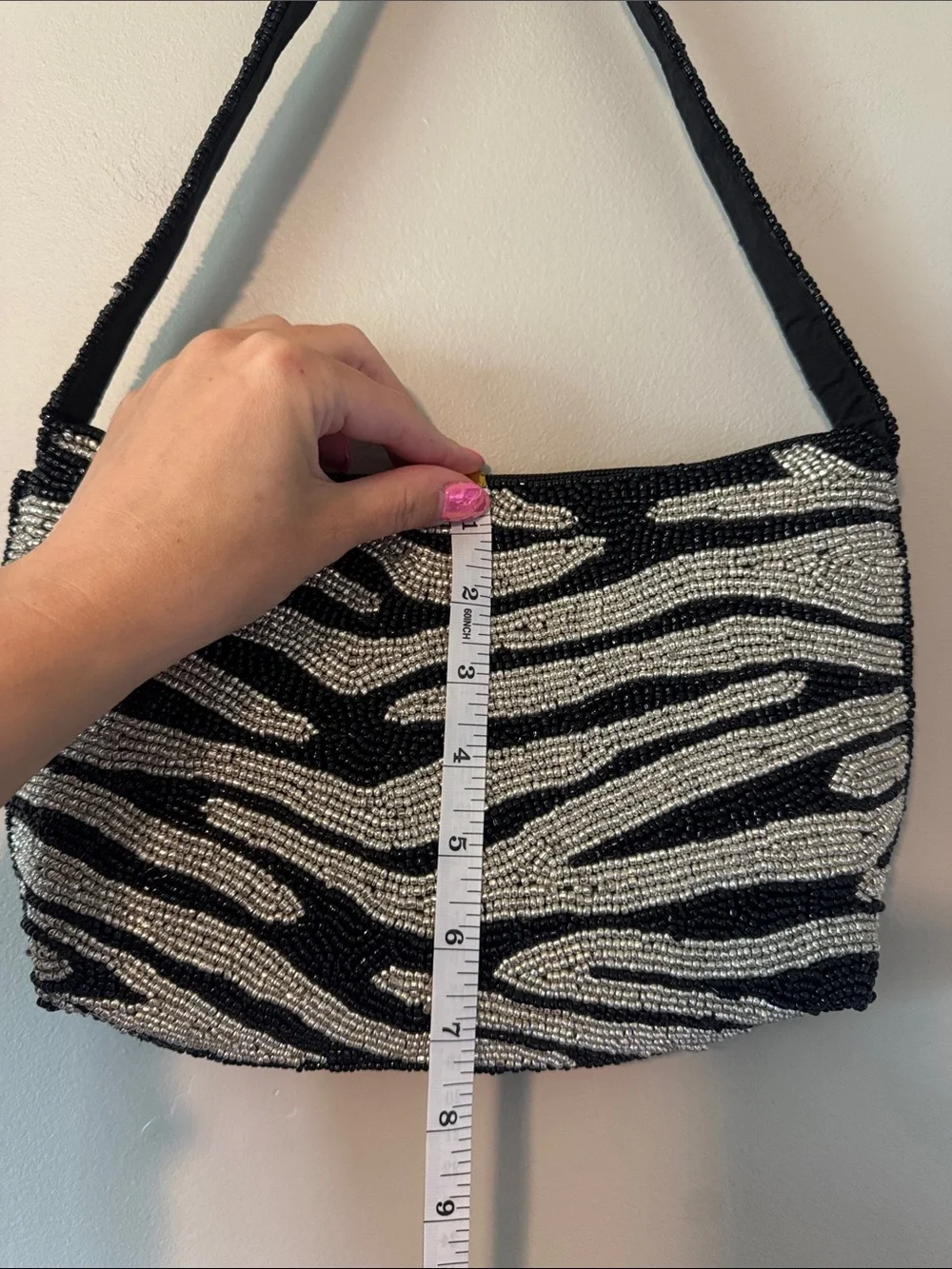 Beaded Zebra Striped Shoulder Bag